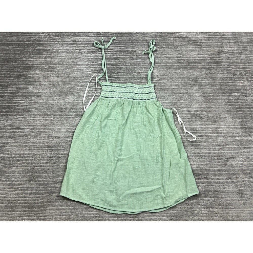 Sweet Wanderer Top Womens Small Green Sleeveless Smocked Rayon Blend